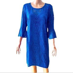 Leslie Fay Lace Crochet Pattern Bell Sleeves Dress SIZE 14